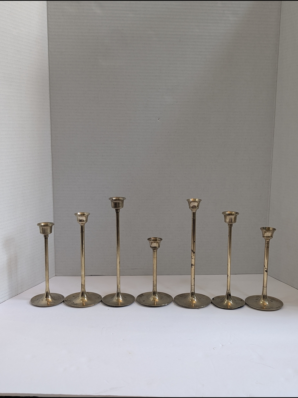 Vintage 7 Piece Brass Candlestick Holders Set 5"-8"